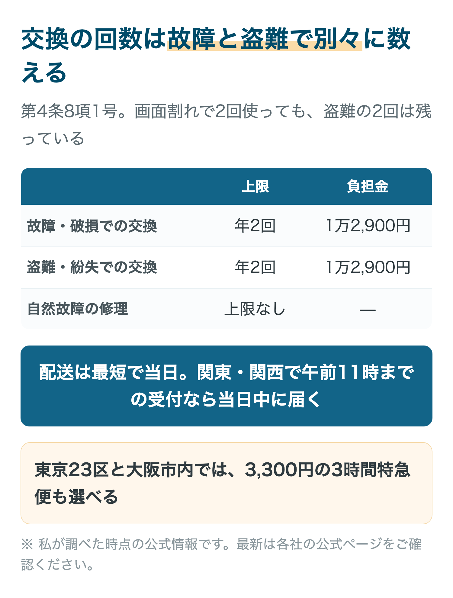 交換の回数は故障と盗難で別々に数える