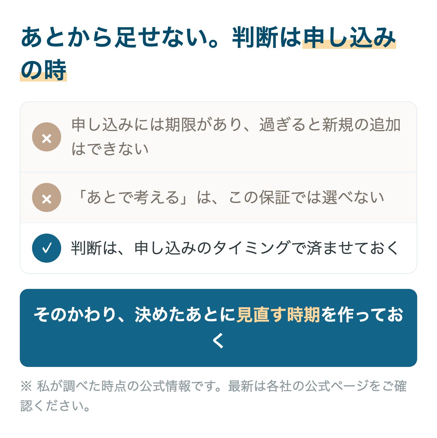 あとから足せない。判断は申し込みの時