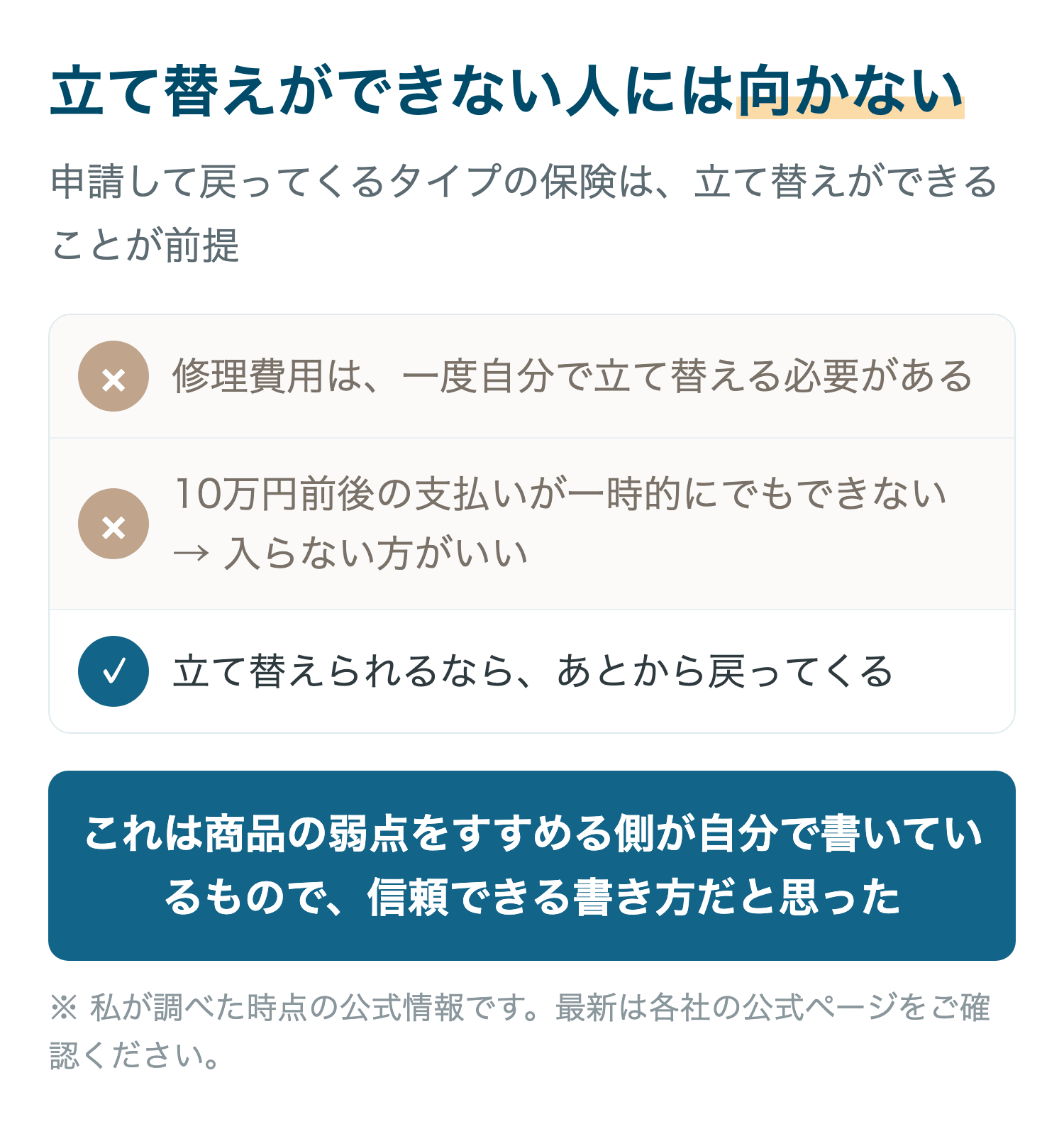 立て替えができない人には向かない